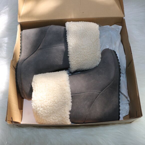 JustFab Cameron Sherpa Bootie – Magnet Grey with White Fur 🤍 - Picture 8 of 10